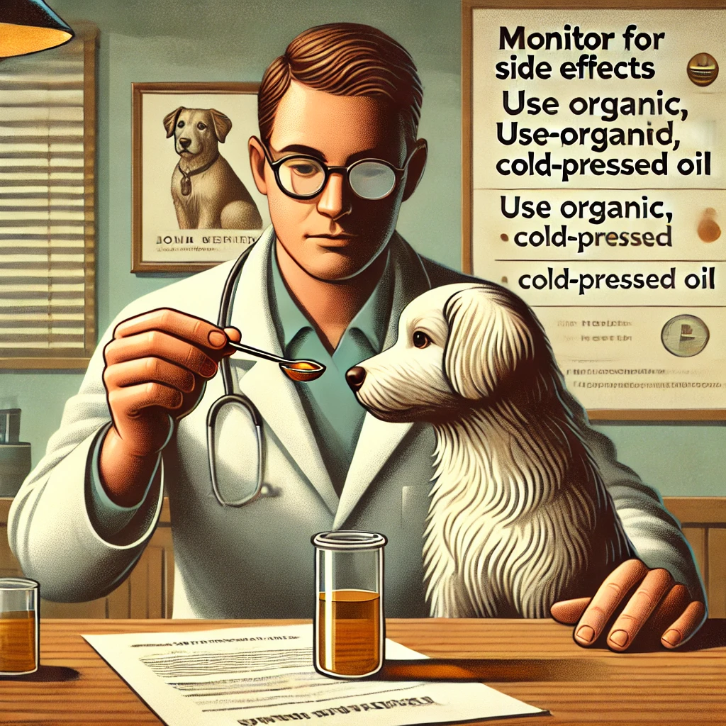 a doctor and a dog. the doctor is testing avocado oil to the dog.